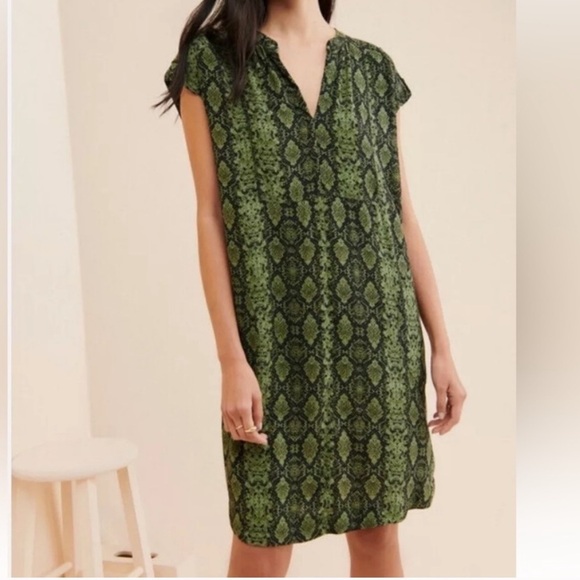 Anthropologie Rachel Tunic Dress Green Snake Print Shift | Size M - Picture 2 of 9